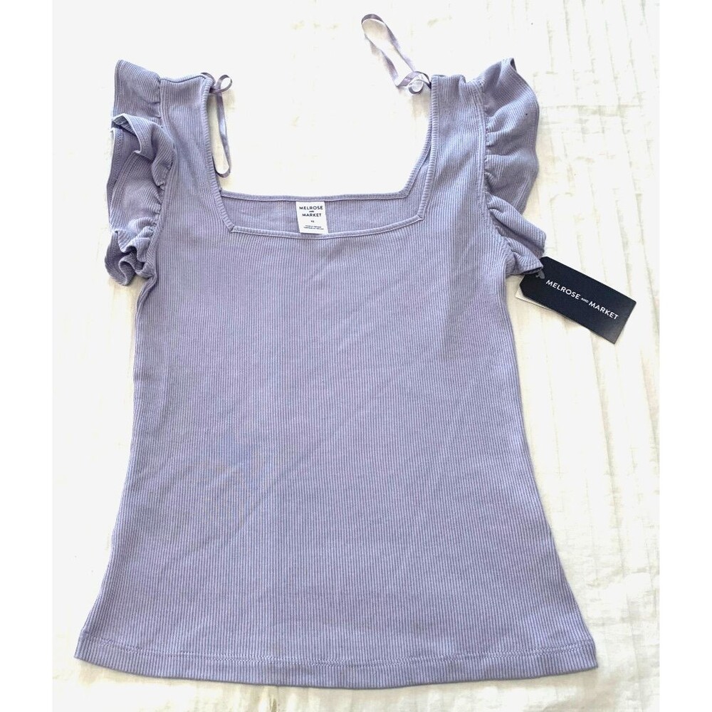 NWT MELROSE AND MARKET WOMENS RIBBED RUFFLE SHIRT TOP SIZE XS